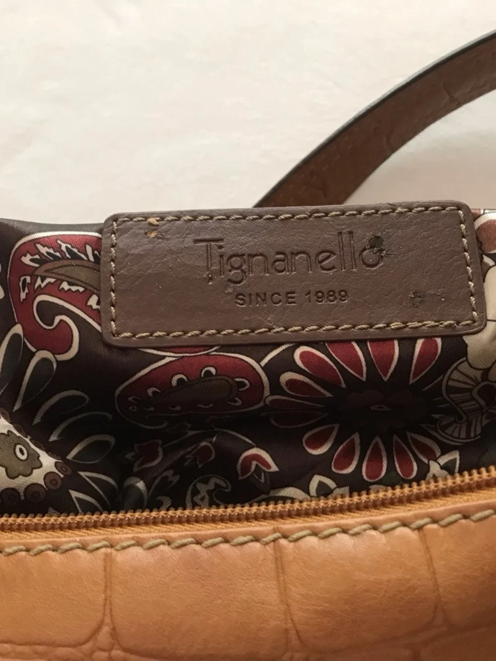 Tignanello Tan Croc-Embossed Leather Cosmetic Pouch